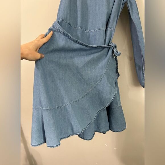 Express Denim Wrap Long Sleeves Dress - Picture 2 of 9